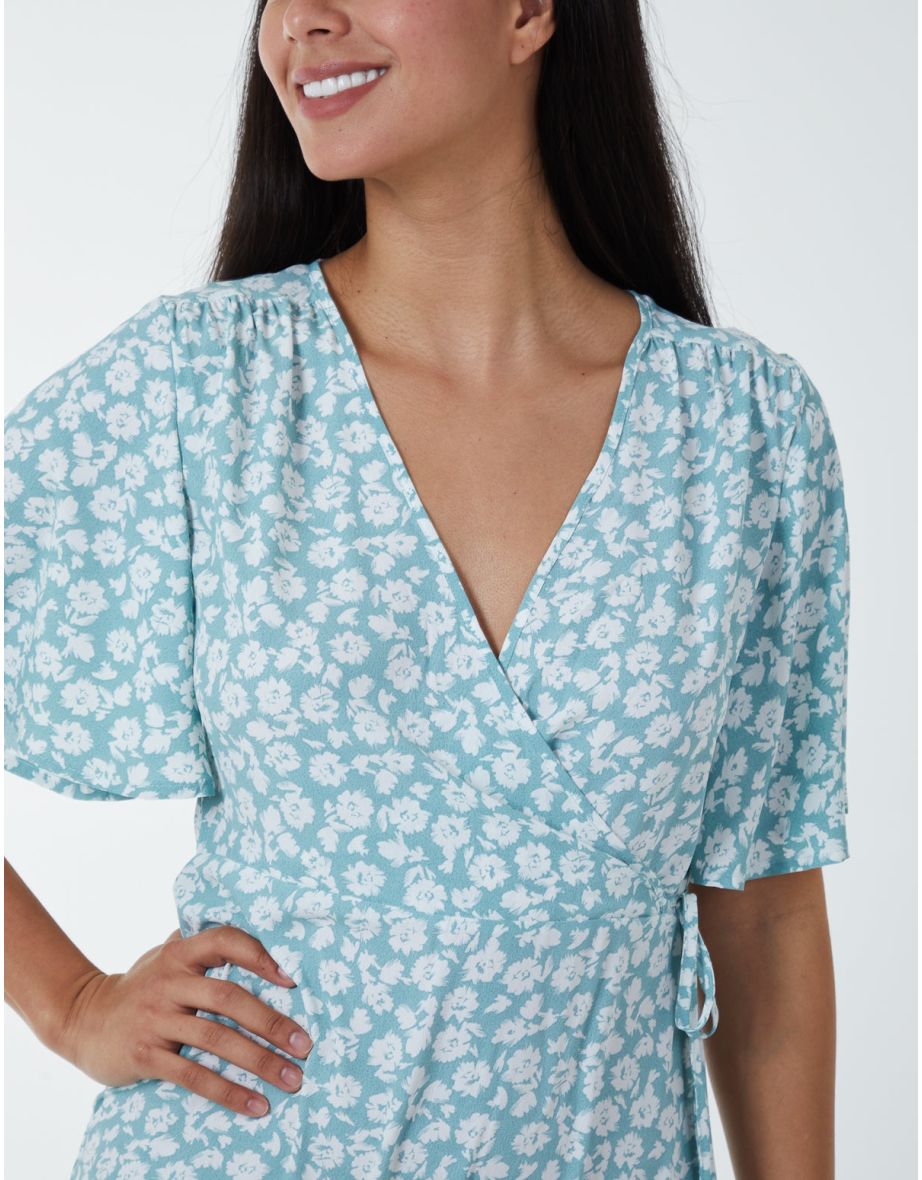 Angel Sleeves Wrap Midi Dress - 3