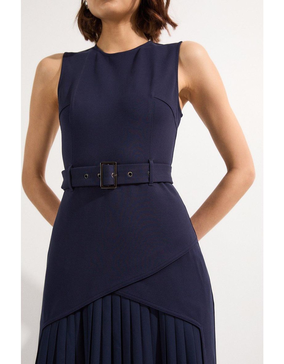 Ponte And Georgette Jersey Pleated Maxi Dress - 2