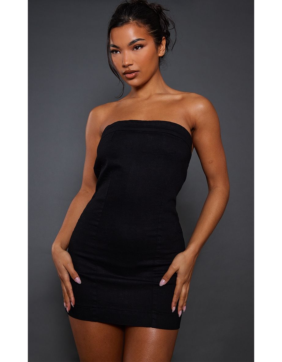 Black Bandeau Mini Denim Dress