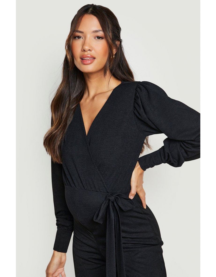 Maternity Wrap Wide Leg Jumpsuit - black - 3