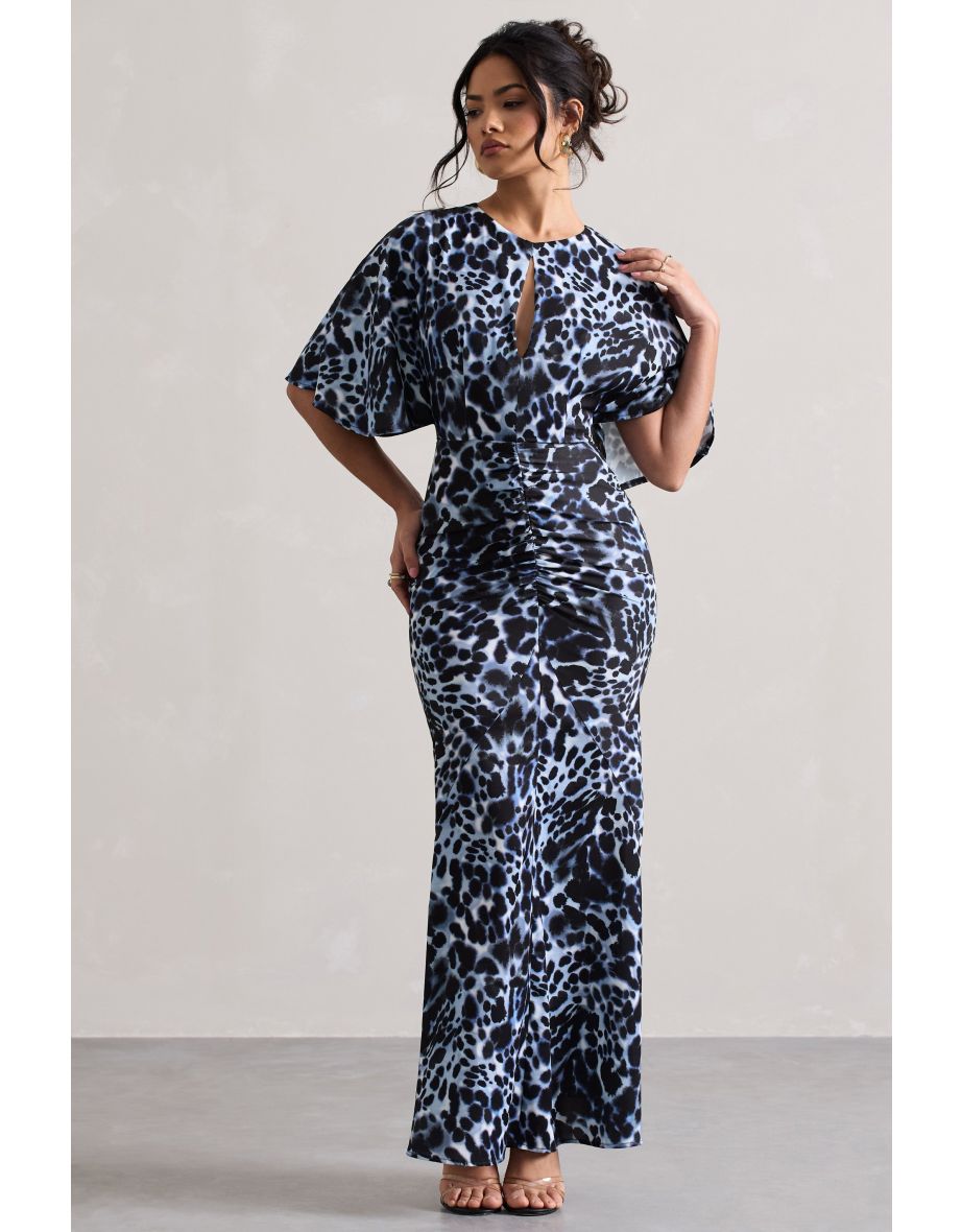 Elidy | Animal Print Ruched Flutter-Sleeve Cut-Out Maxi Dress - 4