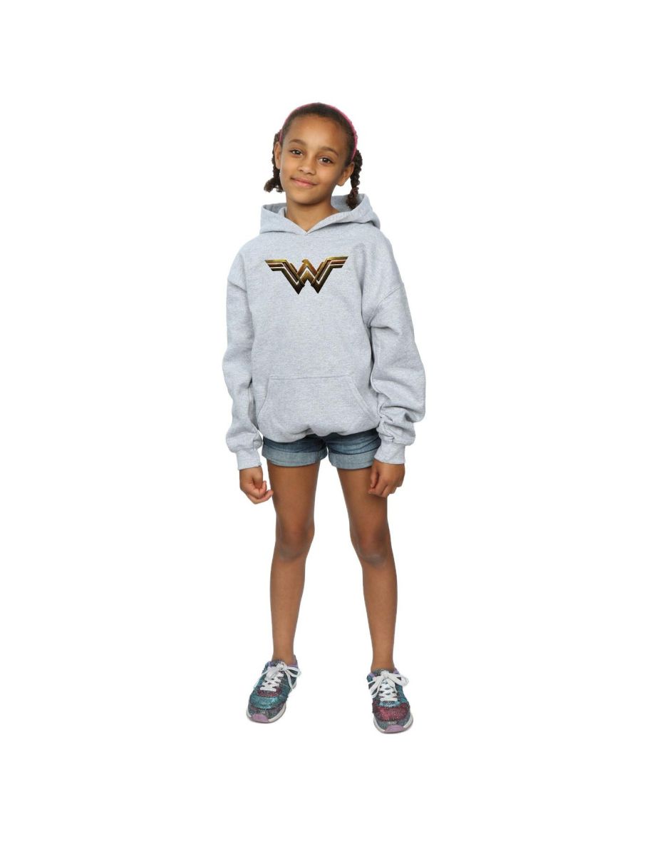 DC Comics Girls Justice League Movie Wonder Woman Emblem Hoodie - Sports Grey - 3