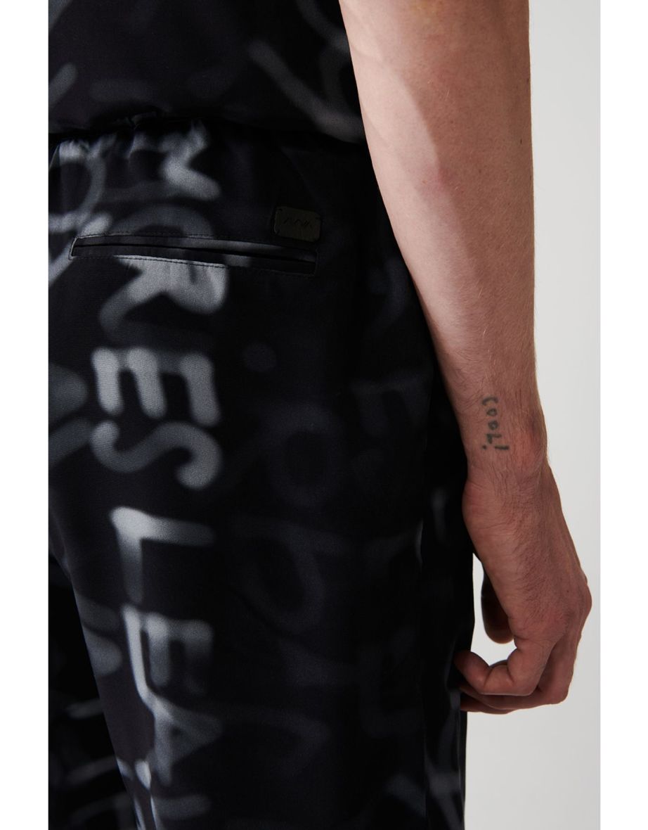 Men's Black 100% Viscose Side Pocket Tied Waist Shorts - 6