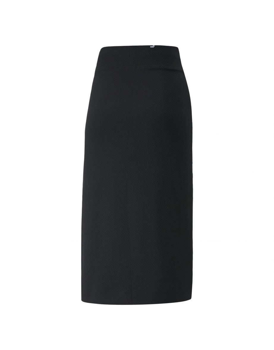 Black Column Midi Skirt with Slit - 6