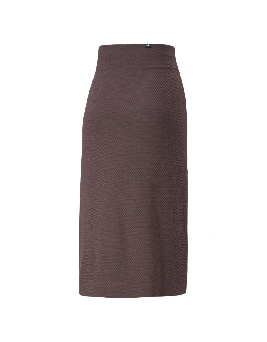 Brown Column Midaxi Skirt with Slit - 4