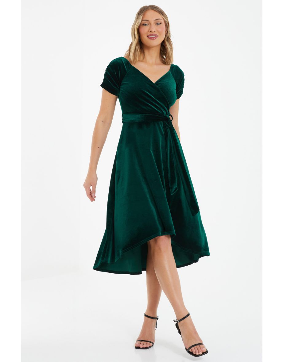 Bottle green bardot 2024 dip hem dress