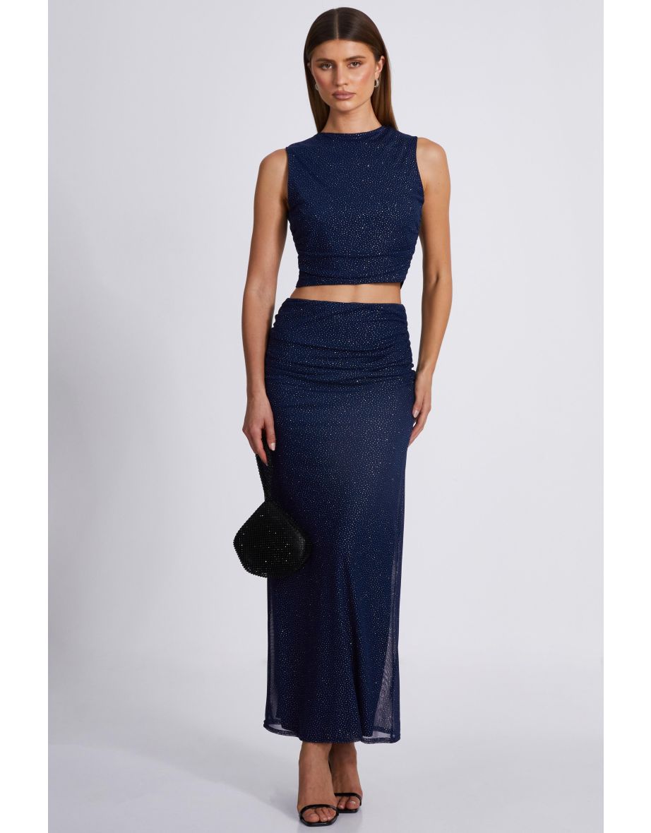 Navy Glitter Mesh Crop Top