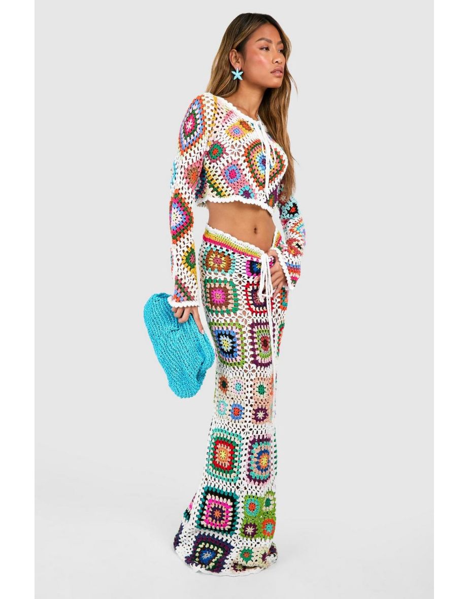 Premium Patchwork Crochet Long Sleeve Top - white
