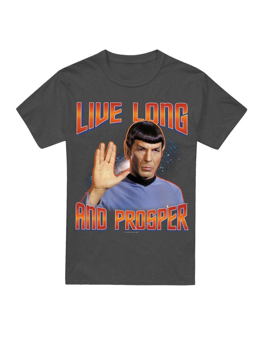 Star Trek: The Original Series Unisex Adult Live Long and Prosper Spock T-Shirt - Charcoal