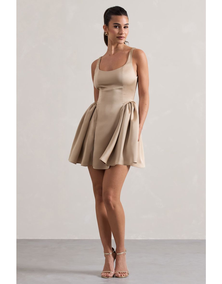 Cyrus | Champagne Satin Scoop-Neck Mini Dress