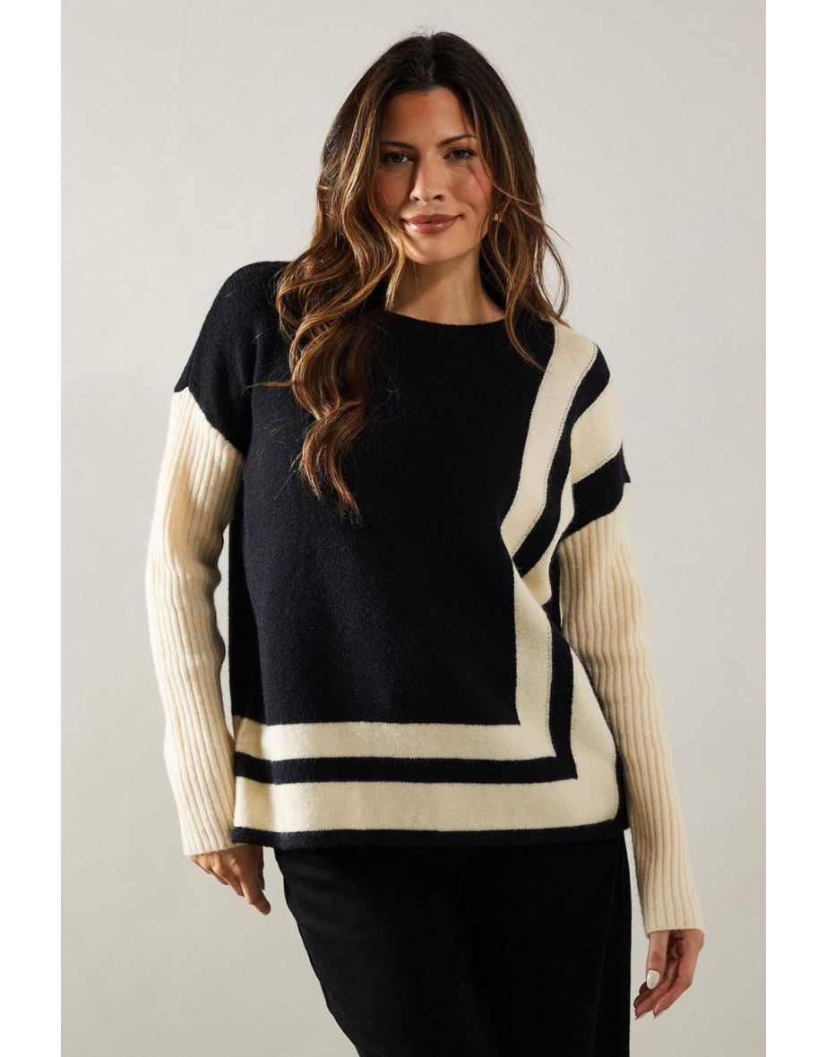 Striped Edge Crew Neck Poncho