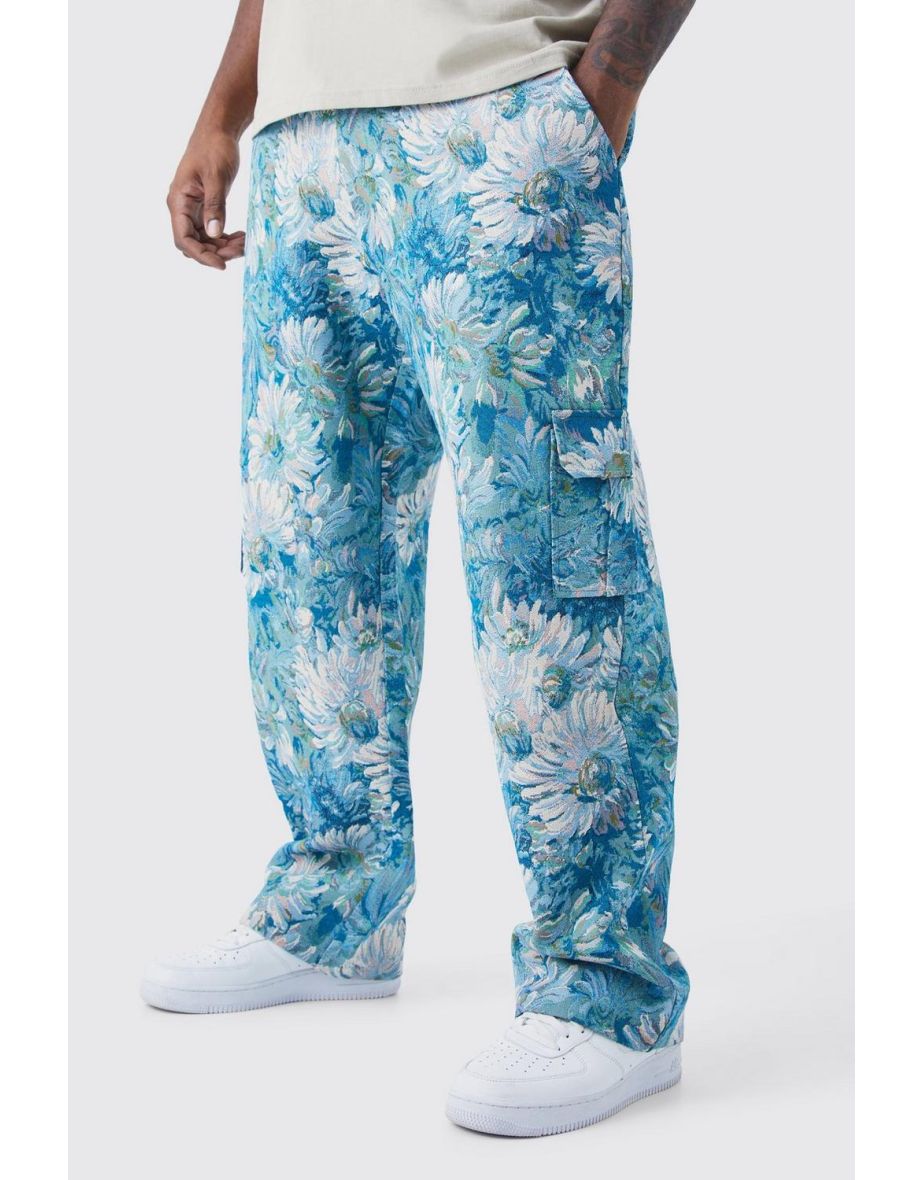 Plus Fixed Waist Floral Tapestry Cargo Trouser