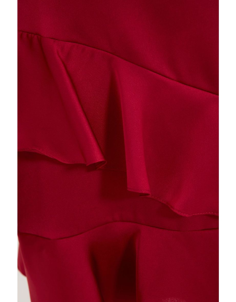 Burgundy Flounce Detailed Mini Woven Dress - 4