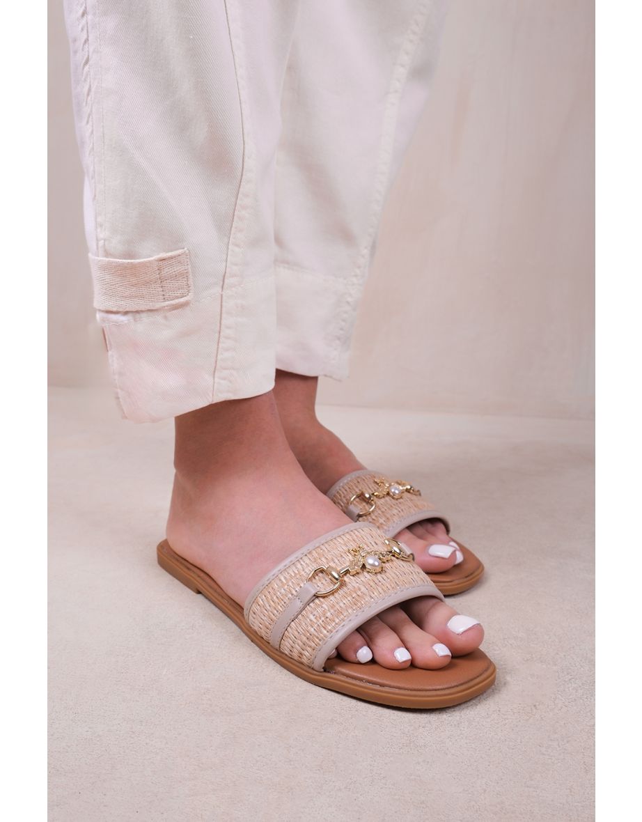 HARMONY PU STRAW DETAIL STRAP SLIPPER IN NUDE FAUX LEATHER - 1