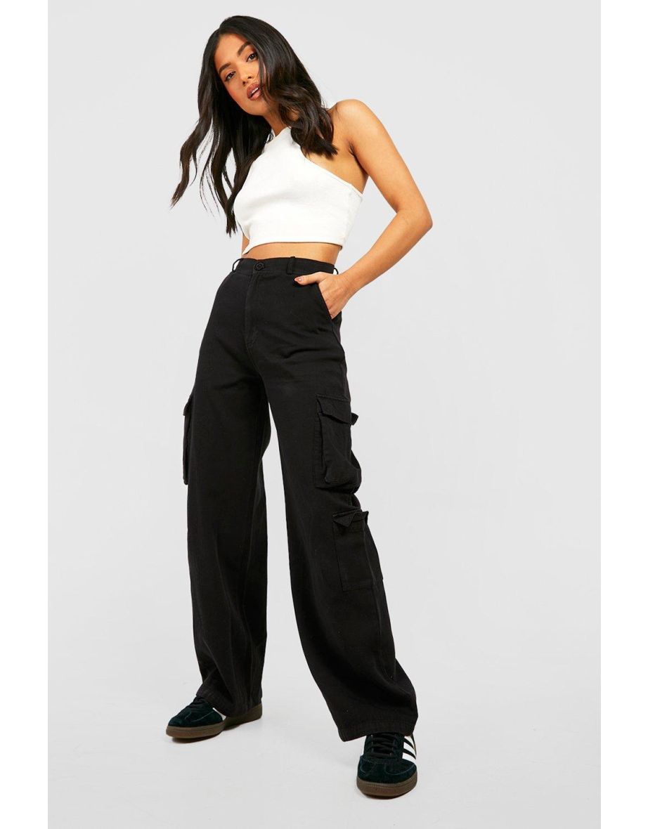 Shop Petite Washed Lightweight Seam Detail Cargo Trouser black Online in Oman VogaCloset