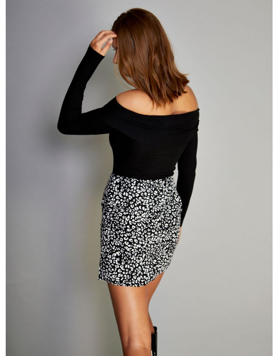 Glamorous Black White Leopard Print Side Split Mini Skirt - 2