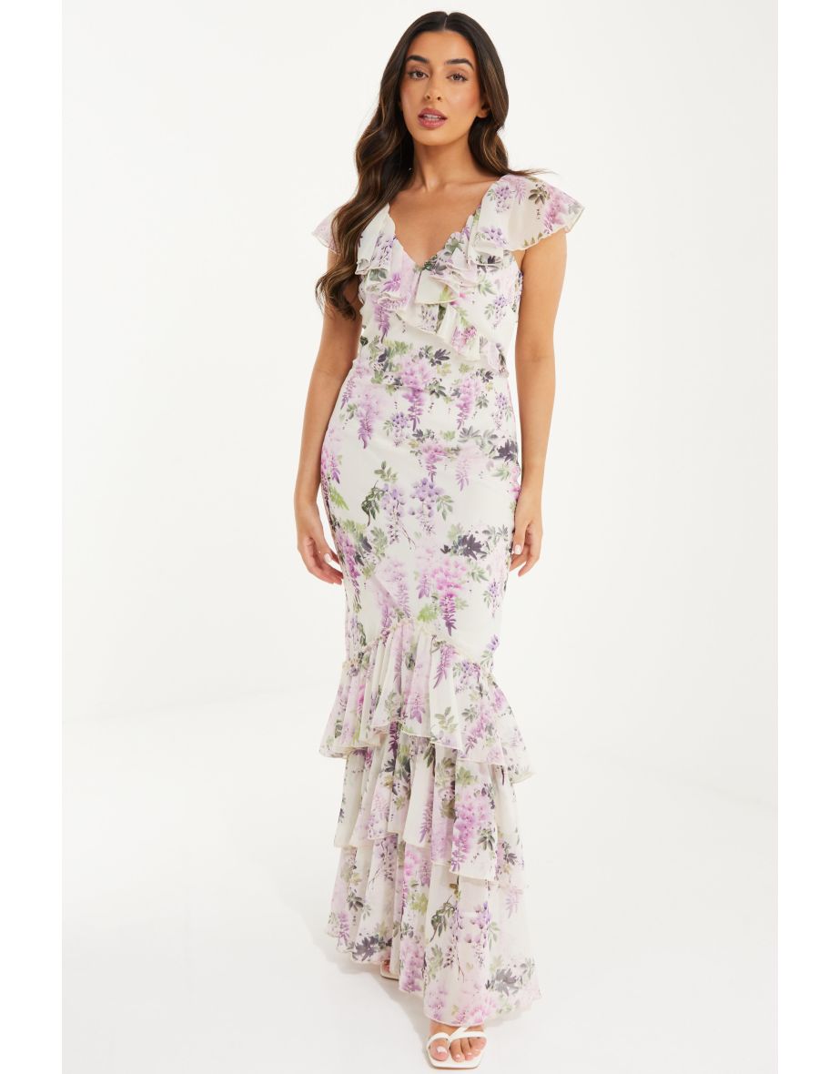 Floral frill maxi clearance dress