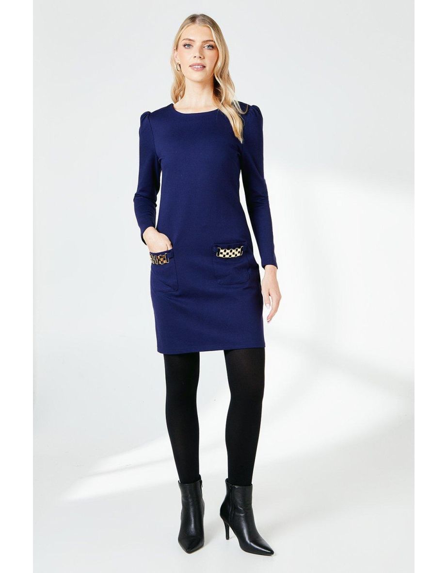 Shop Principles by Debenhams Navy Column Mini Shift Dress with Long Sleeve Online in Oman VogaCloset