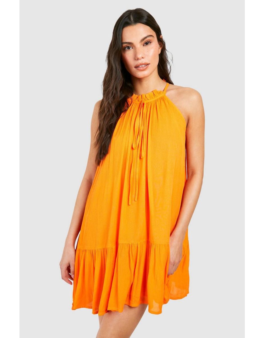 Cheesecloth Mini Smock Dress - orange