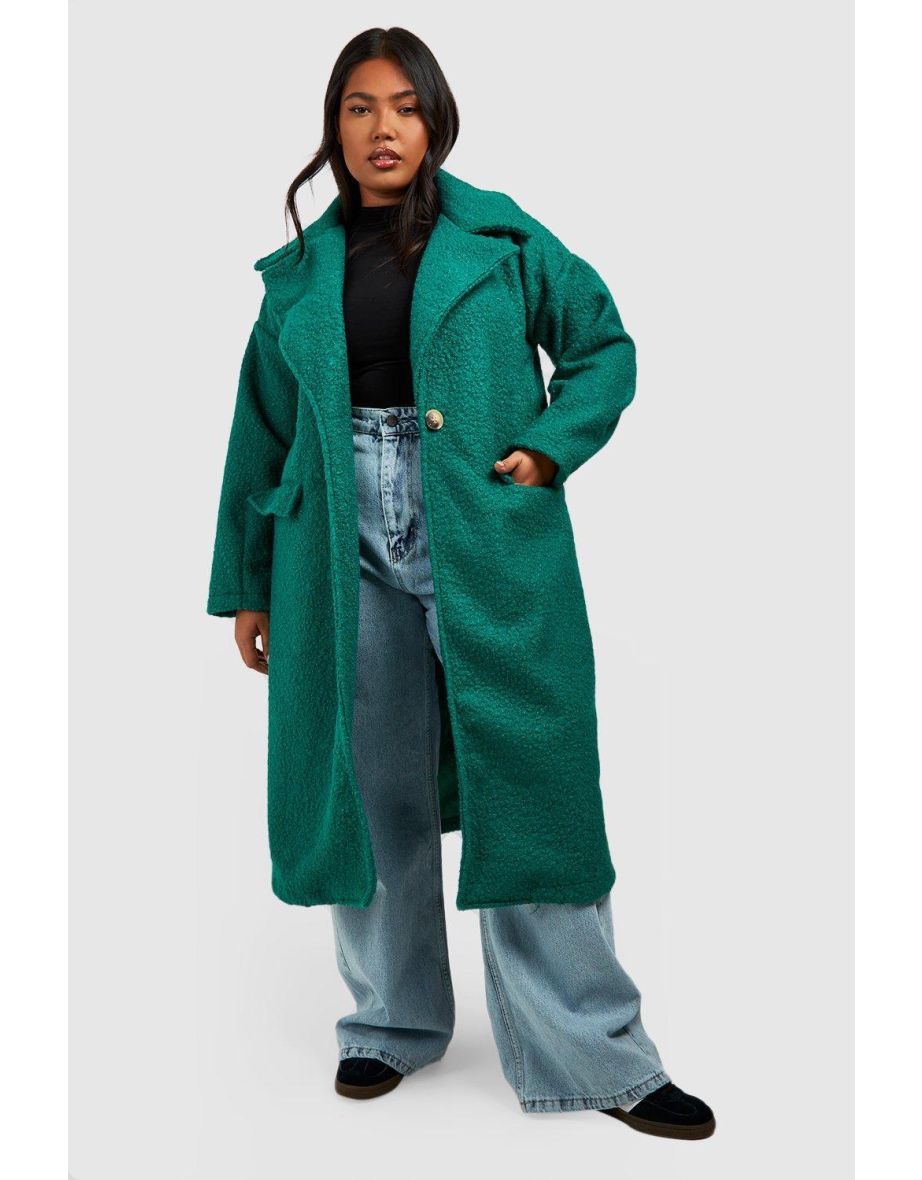 Plus Teddy Fur Collared Coat - green