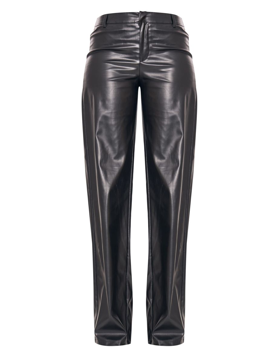 Tall Black Faux Leather Mid Rise Wide Leg Trousers - 4