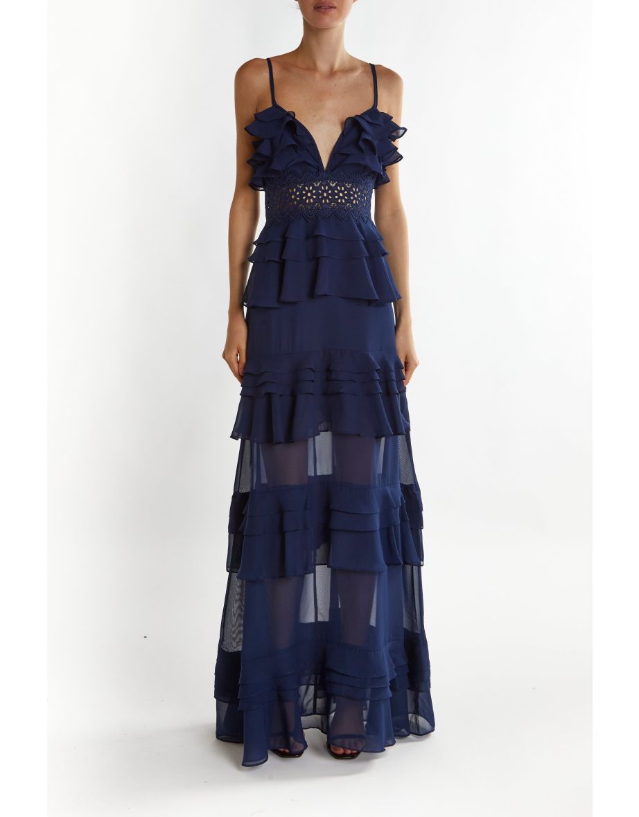 Sophia Navy Tiered Ruffle Maxi Dress