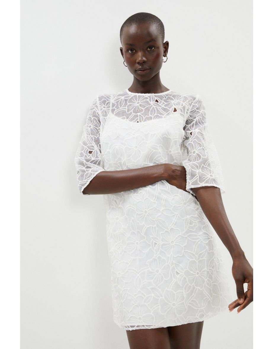 Shop Floral Embroidered Organza T Shirt Dress Online in Bahrain VogaCloset