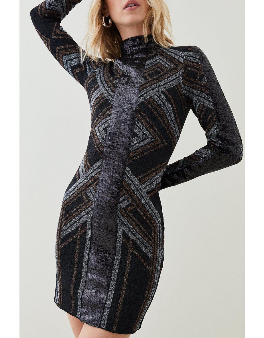 Sparkle Jacquard Sequin Panel Knit Mini Dress