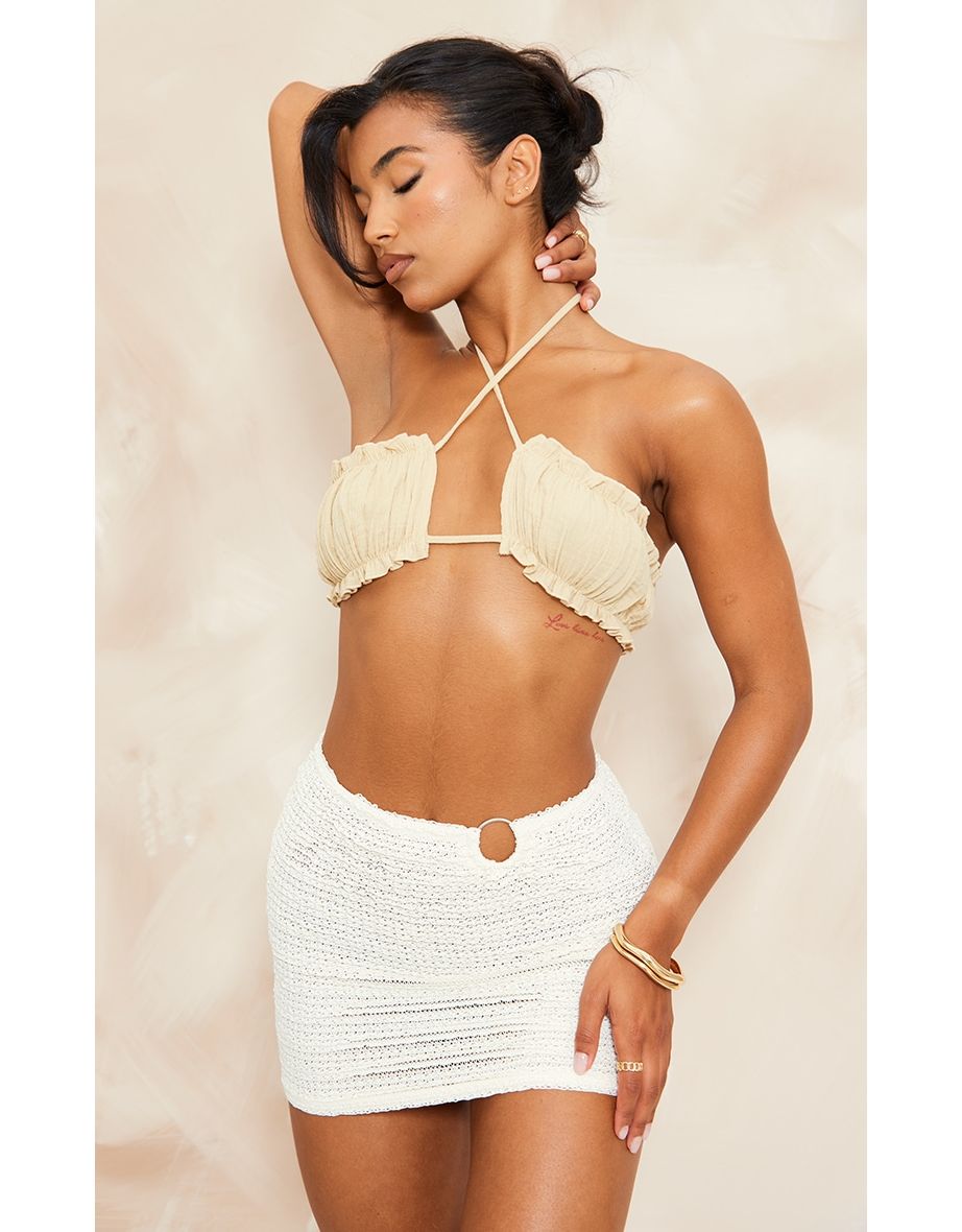 Stone Cross Front Ruched Cup Strappy Bralette
