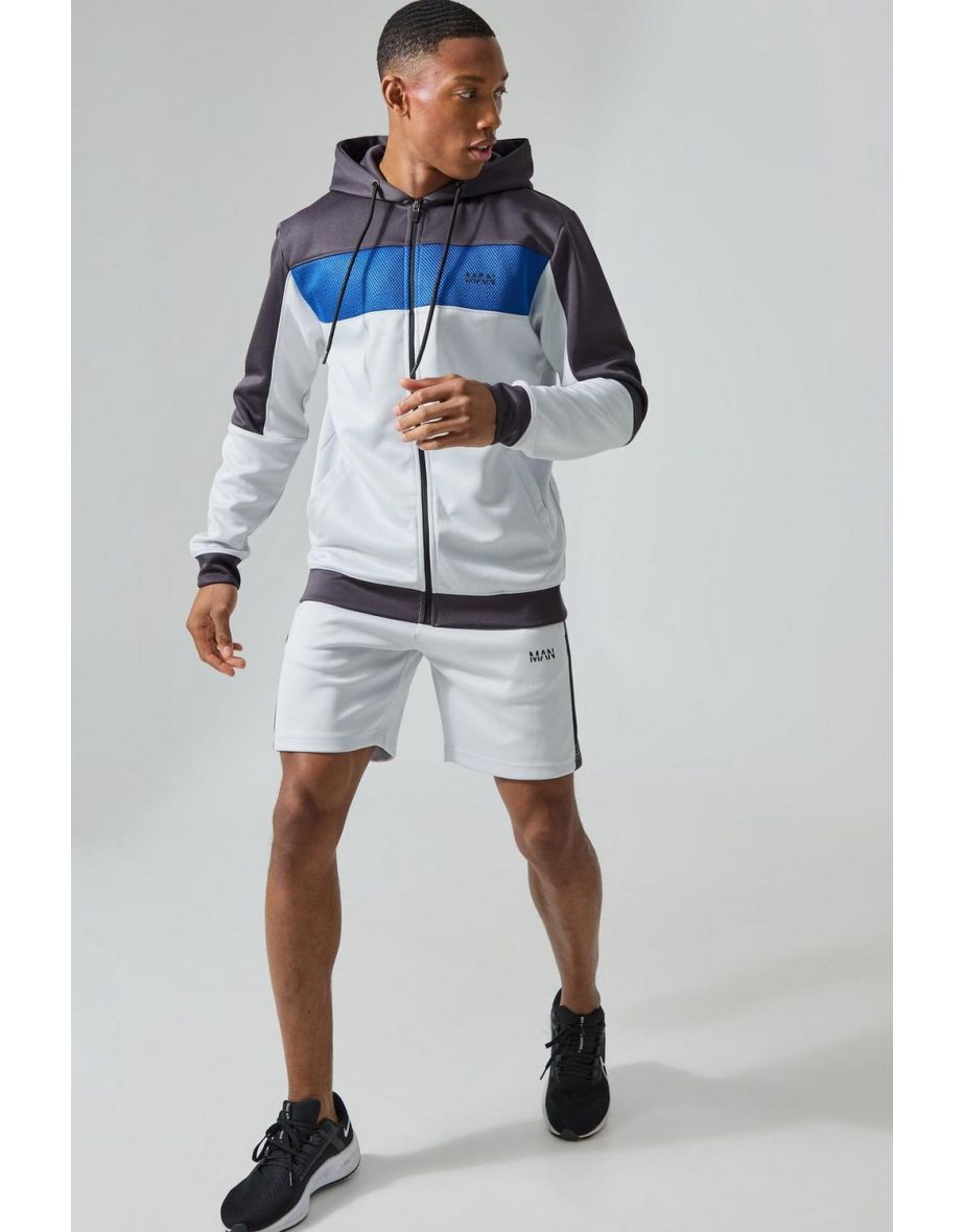 Active Scuba Mesh Panel Zip Through Short Tracksuit - charcoal