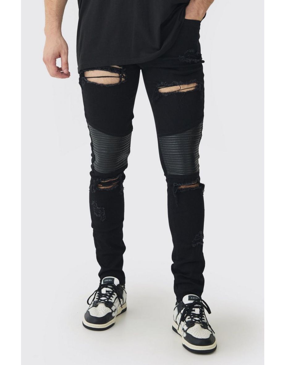 Tall Distressed Raw Hem Skinny Biker Jeans