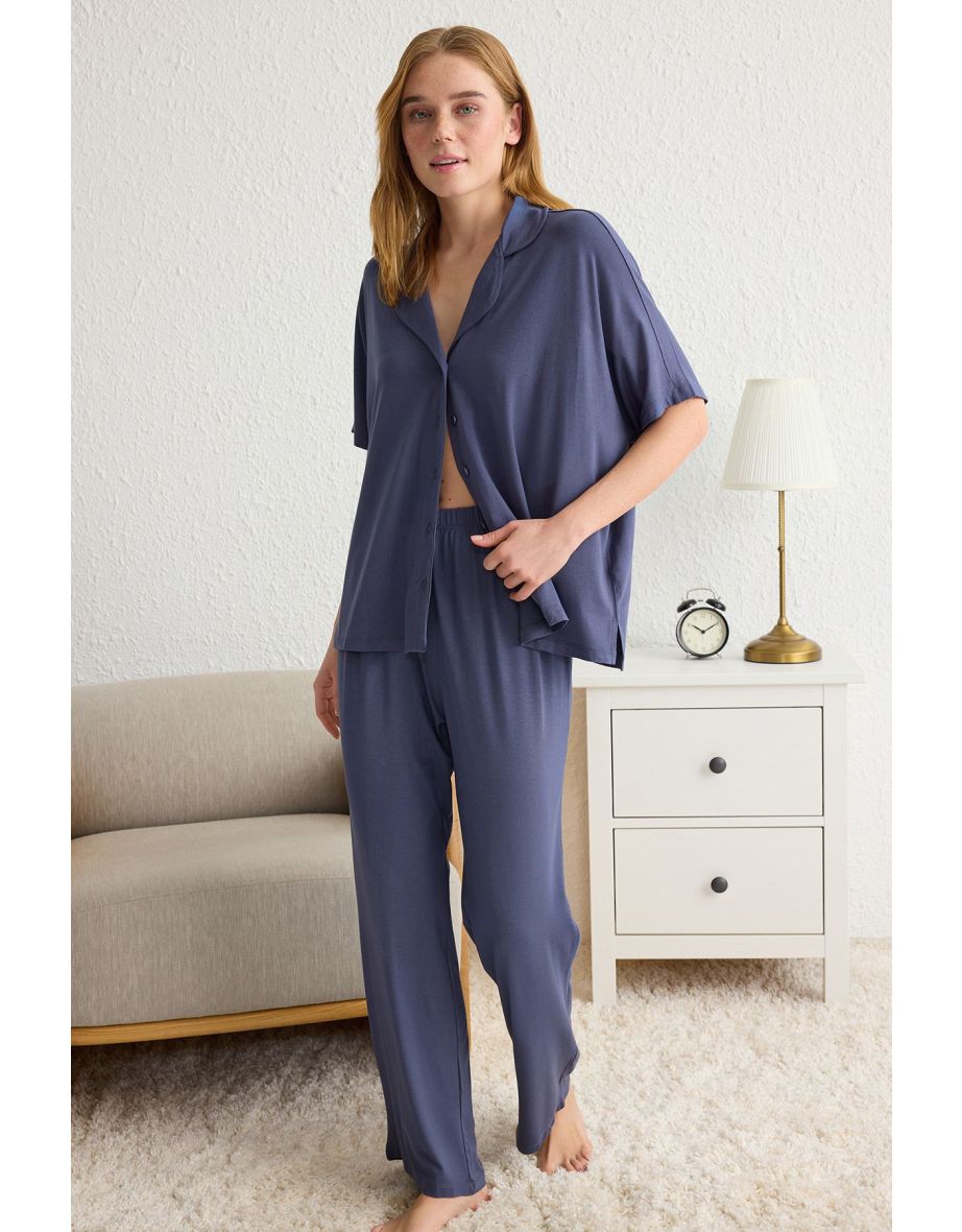 Anthracite Plain Viscose Supreme Knitted Pajama Set