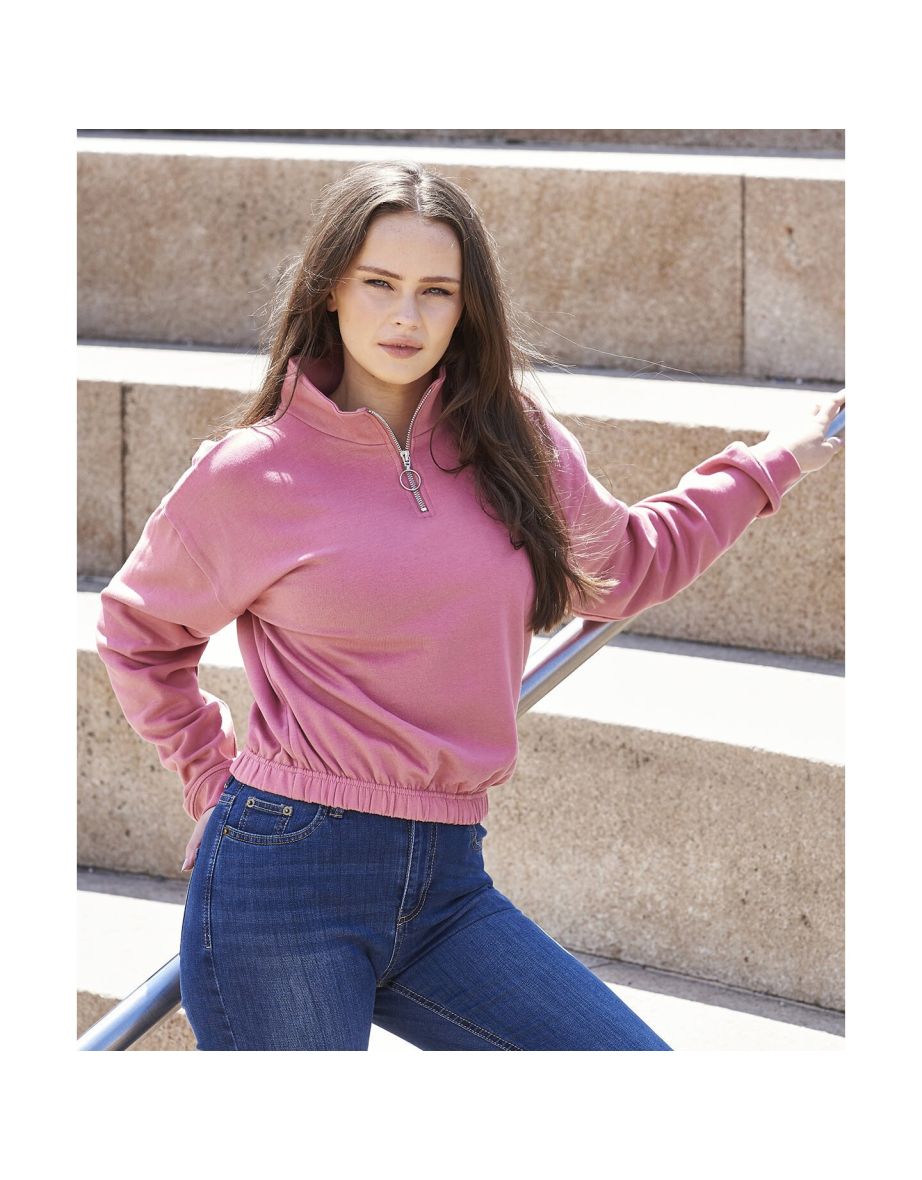 Awdis Womens/Ladies Just Hoods Crop Sweatshirt - Dusty Rose - 1