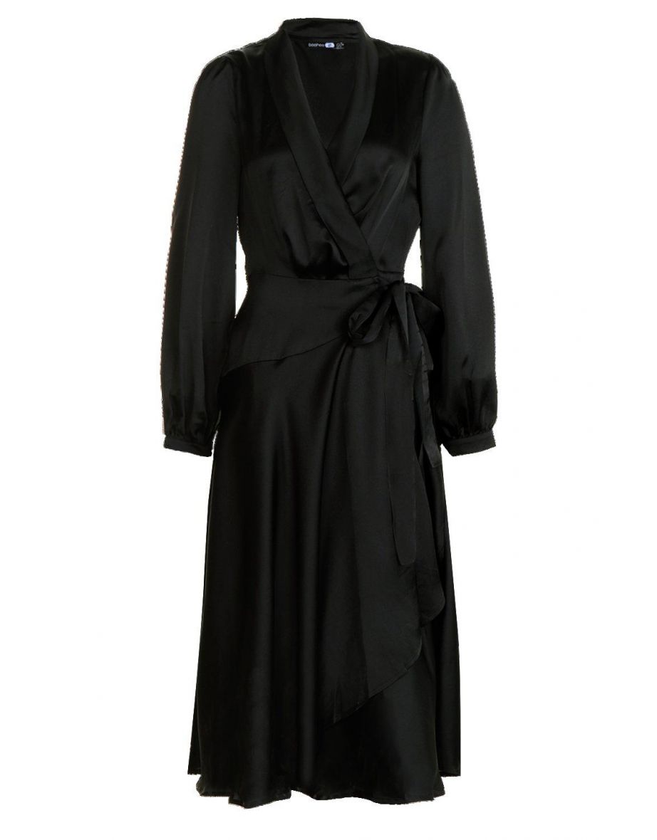 فستان سكاتر ميدي ساتان بتصميم لف - أسود - 3