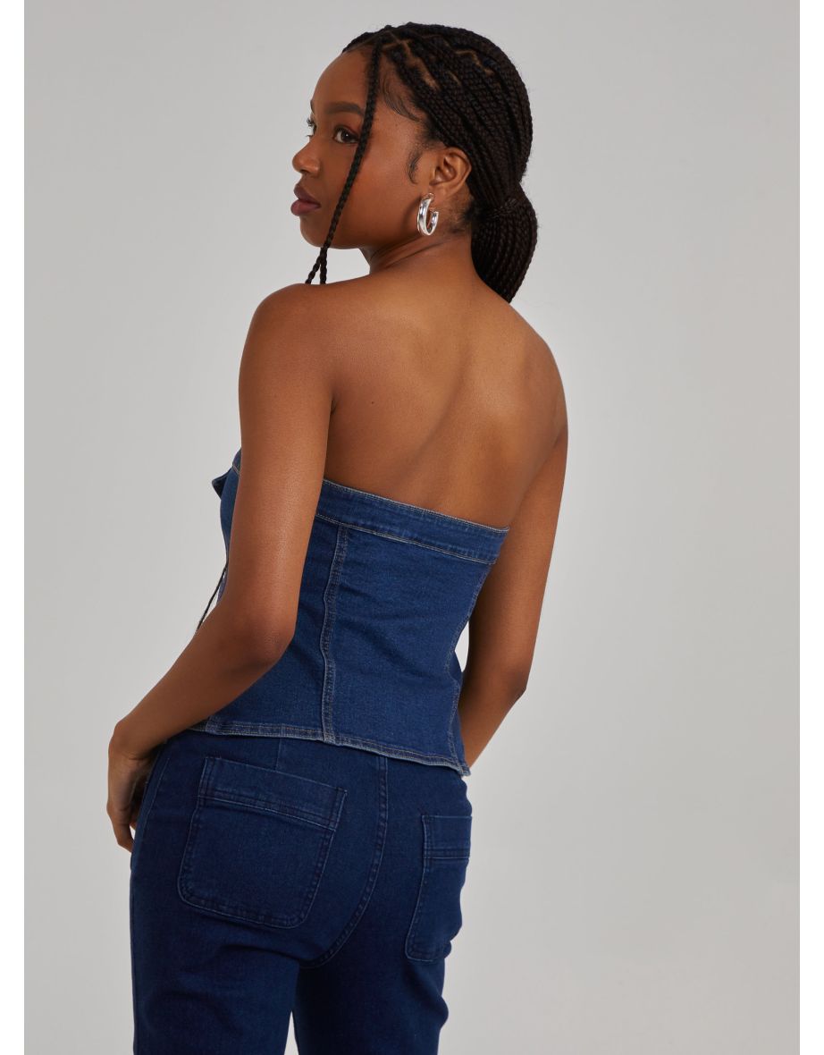 Bandeau Button Up Denim Corset Top - 4