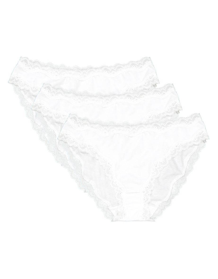 Pack of 3 Cotton Knickers with Lace Trim