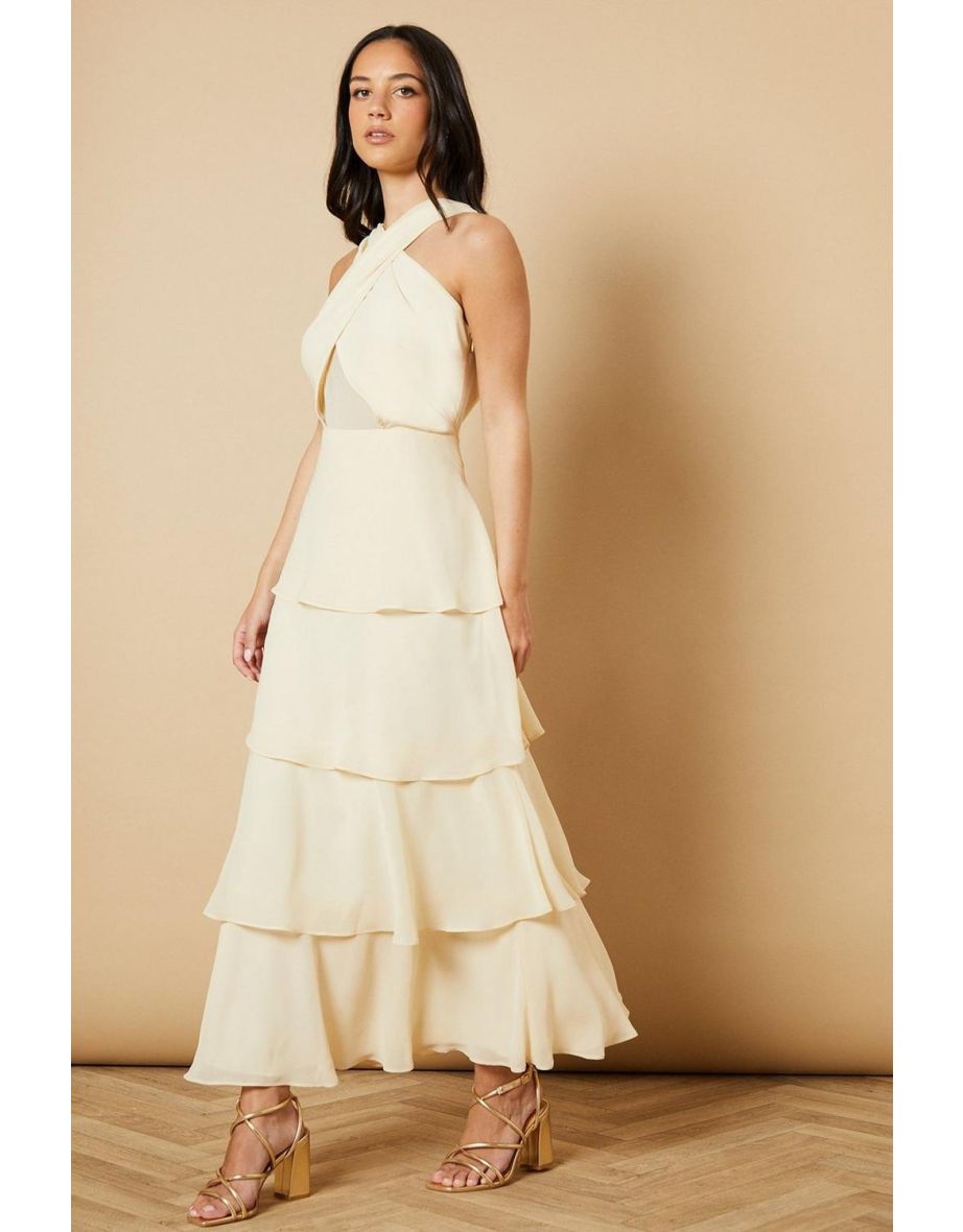 Halter Neck Chiffon Tiered Maxi Dress