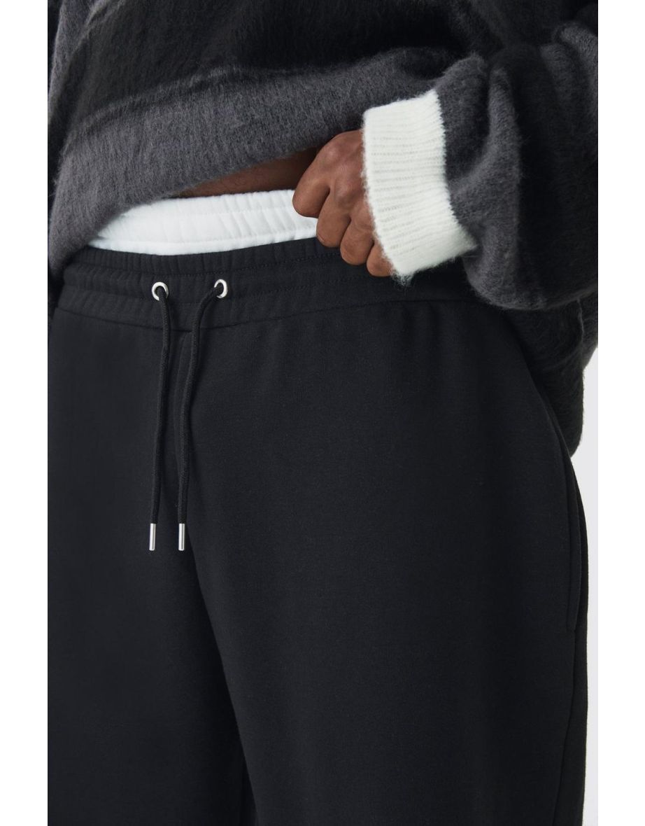 Plus Double Waistband Baggy Fit Jersey Bottoms In Black - black - 2