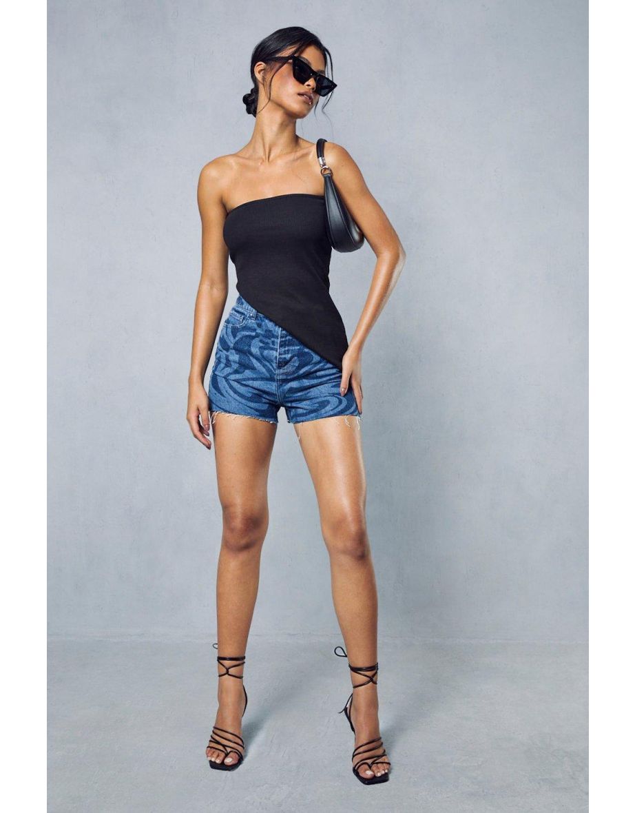 Marble Print Denim Shorts