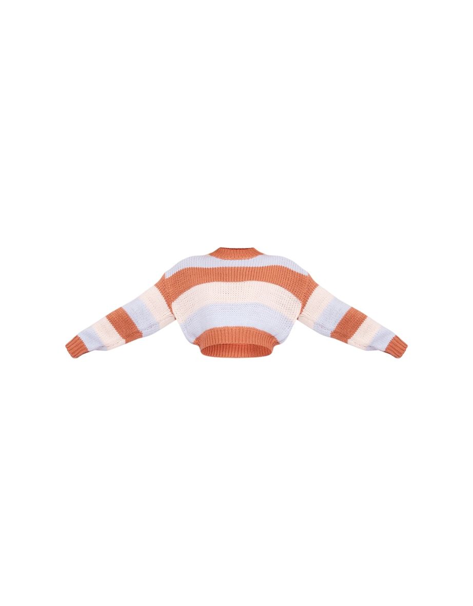 Brown Chunky Striped Knit Cropped Jumper - 4