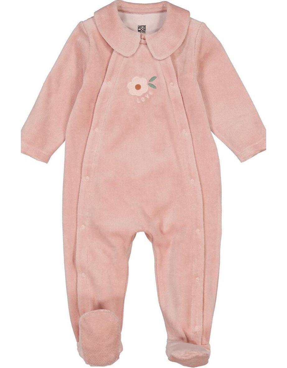 Ribbed Velour Sleepsuit with Peter Pan Collar