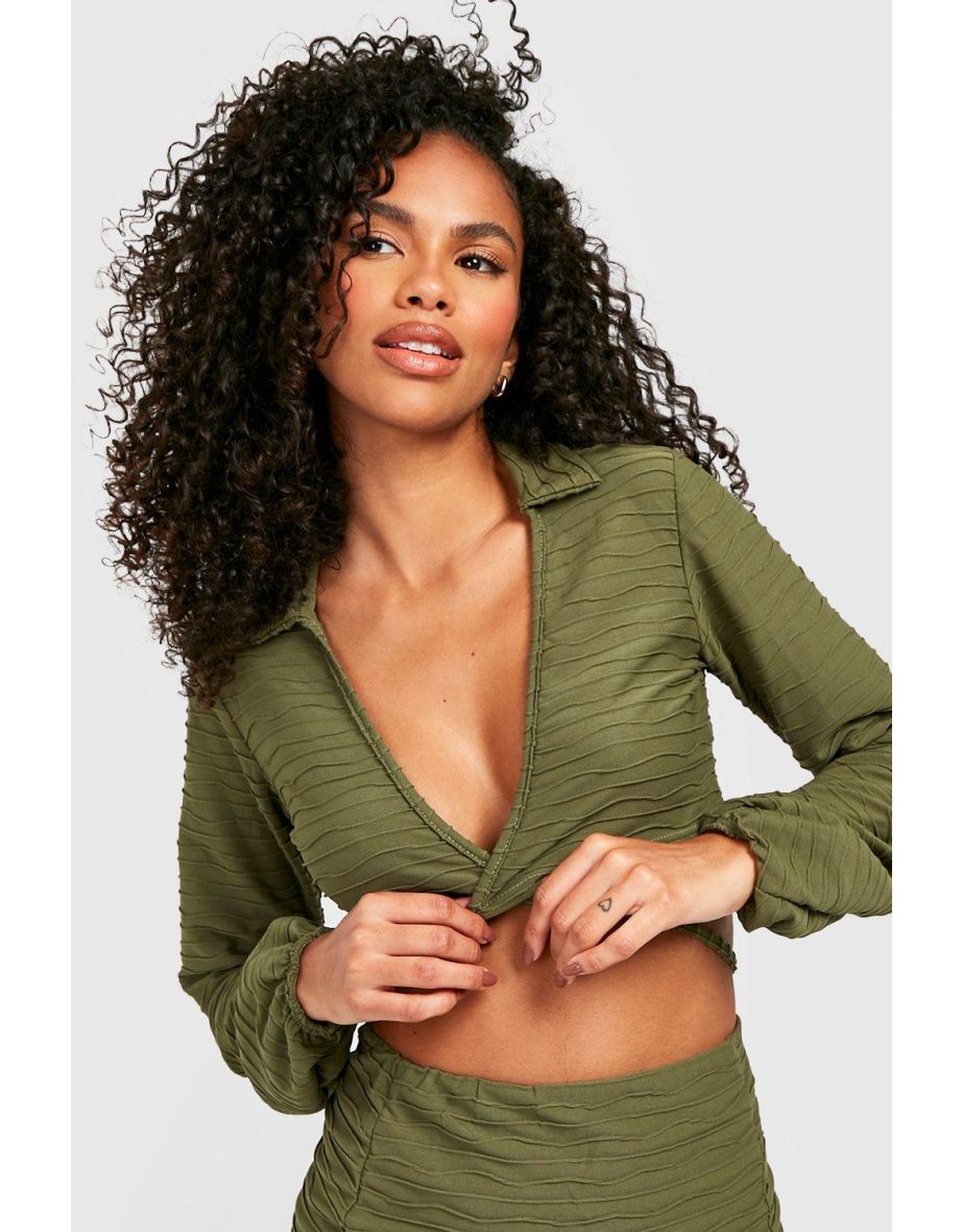 Ripple Tie Waist Shirt & Mini Skirt - olive - 3