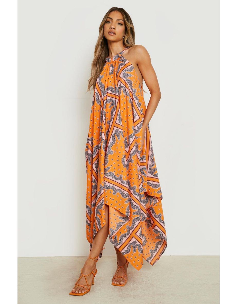 Boohoo scarf print maxi hot sale dress