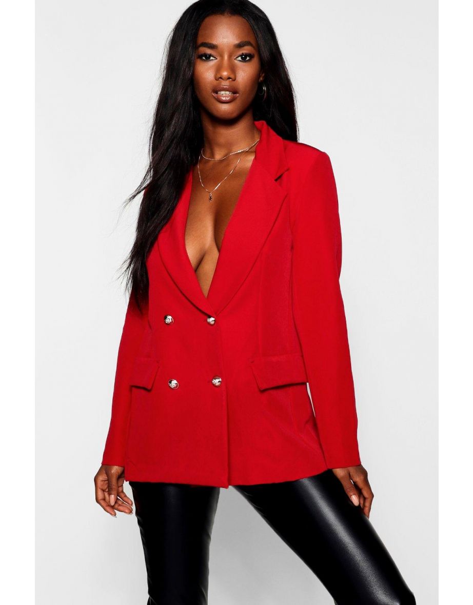 Double Breasted Boxy Military Blazer - berry