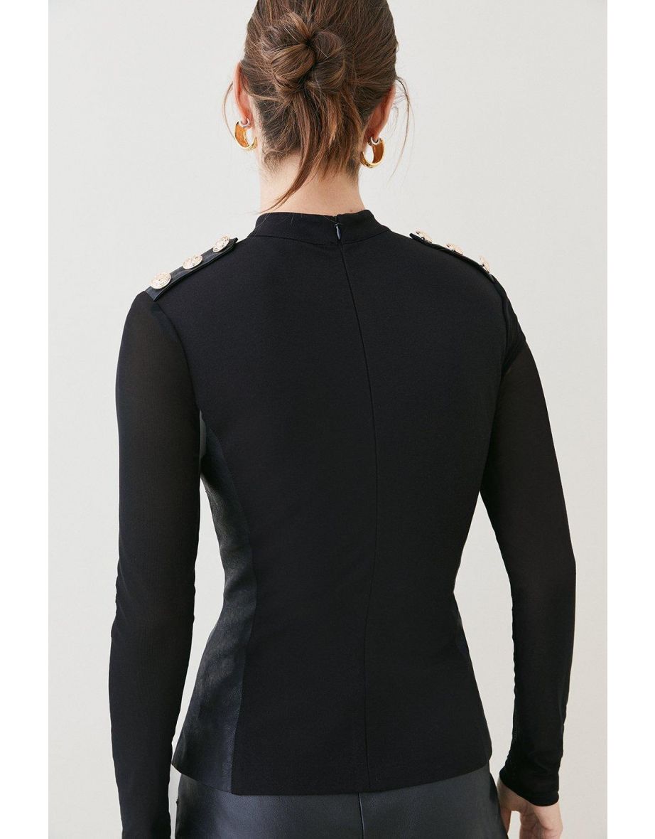 Military Style Mesh Detail Ponte Top - 2