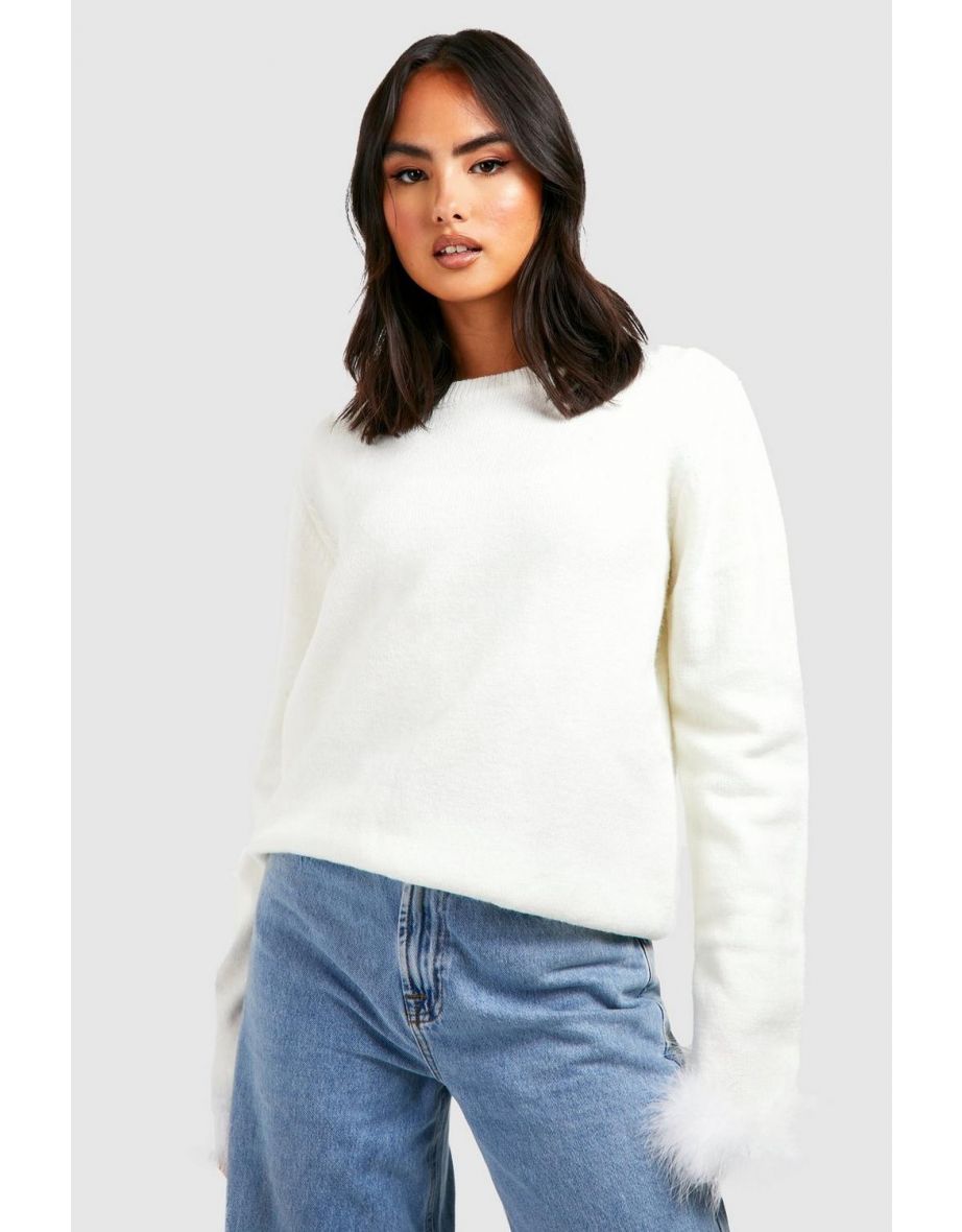 Faux Fur Trim Jumper - ivory - 3