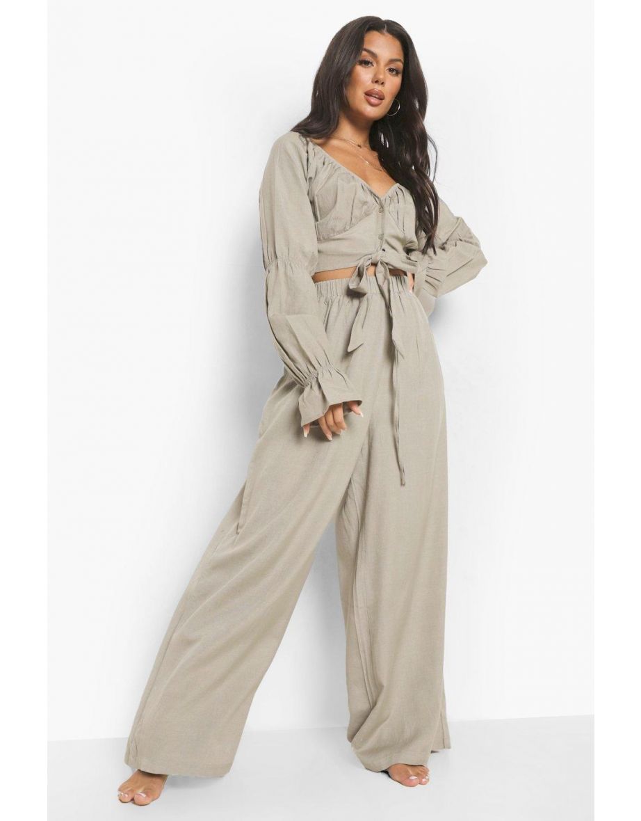 Essentials Linen Look Beach Trousers - khaki