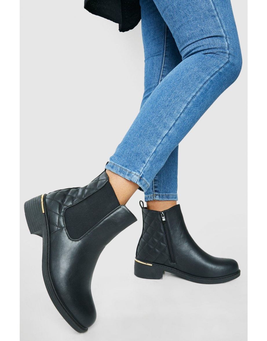 Wide Fit Quilted Detail Chelsea Boots - black