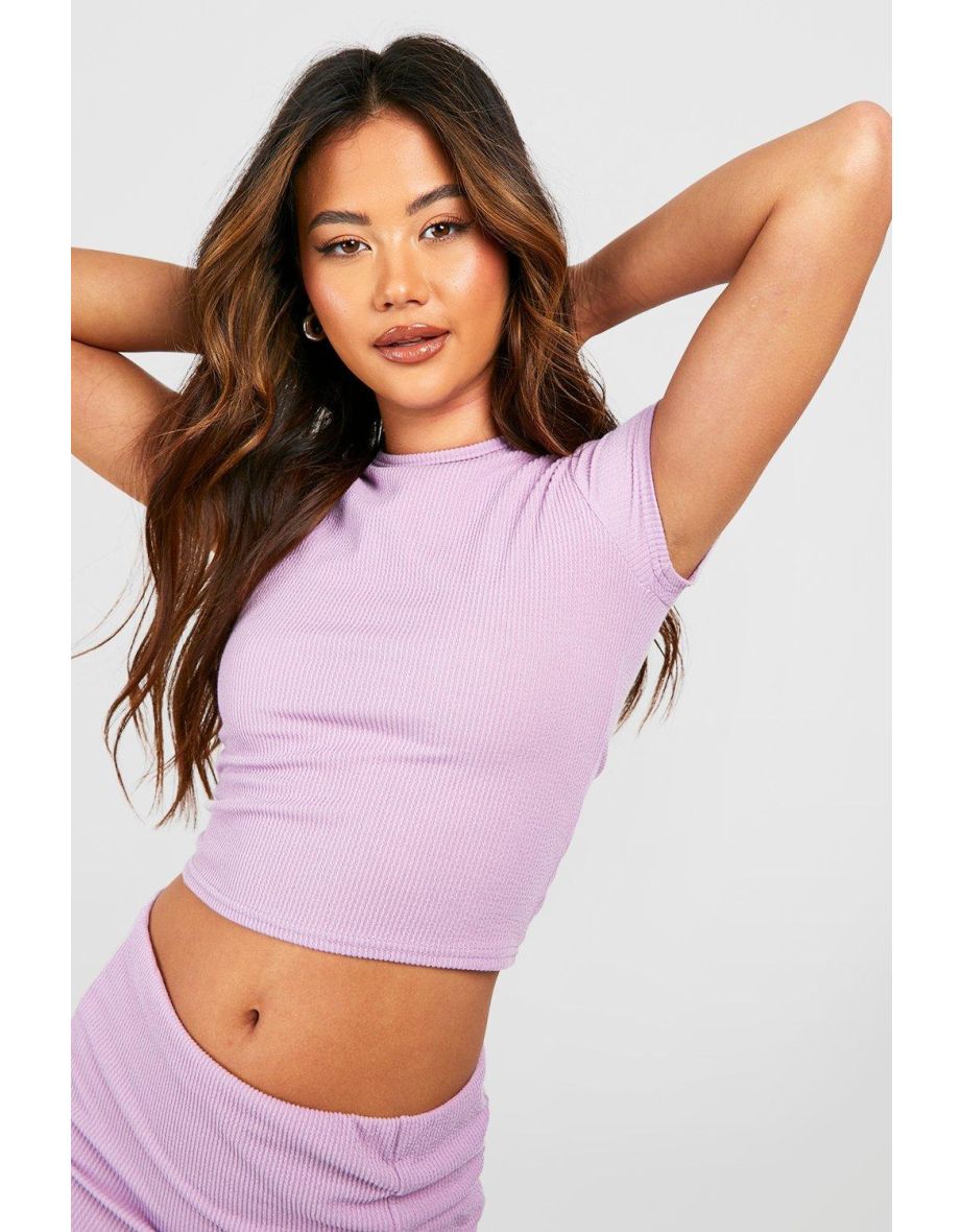 Ribbed Cap Sleeved T Shirt & Split Hem Mini Skirt - lilac - 3