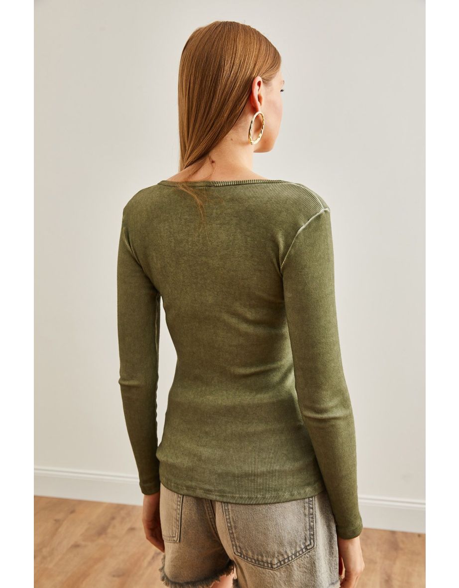 Women's Washed Khaki Patchwork Camisole Blouse - 4